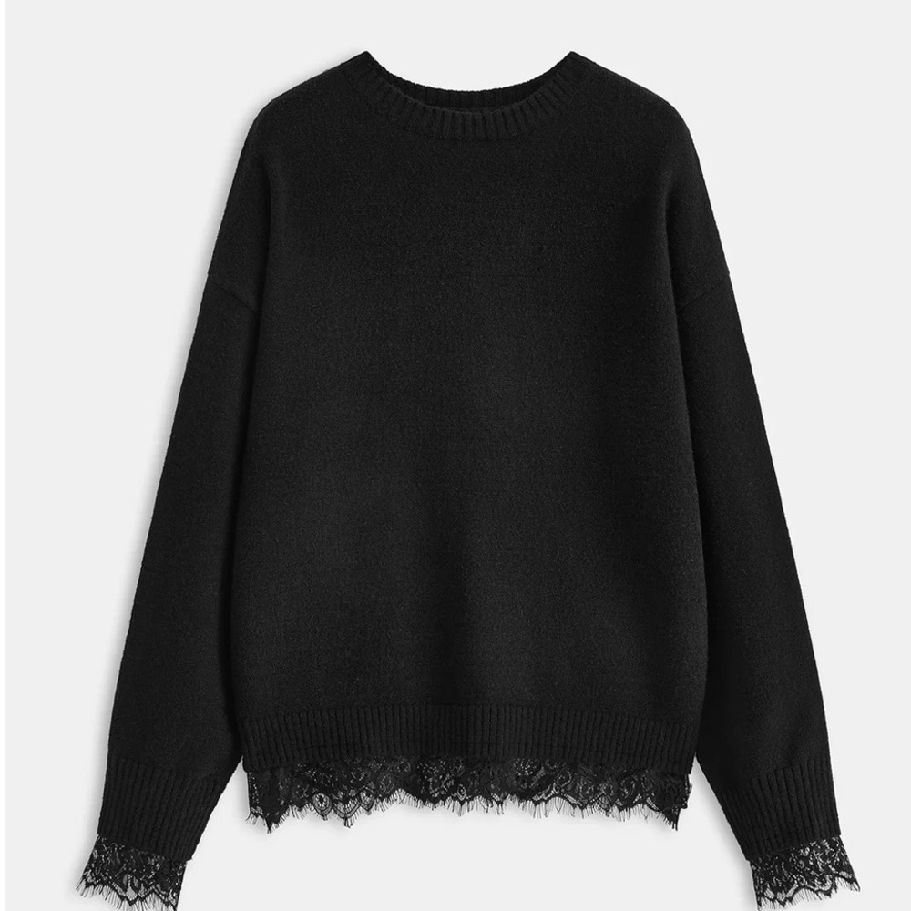 🆕 Commense Black XL Lace Hem Sweater
